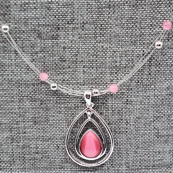 LIA SOPHIA COTTON CANDY Silver Pink Teardrop Floating Bead Signed Necklace - Picture 4 of 12
